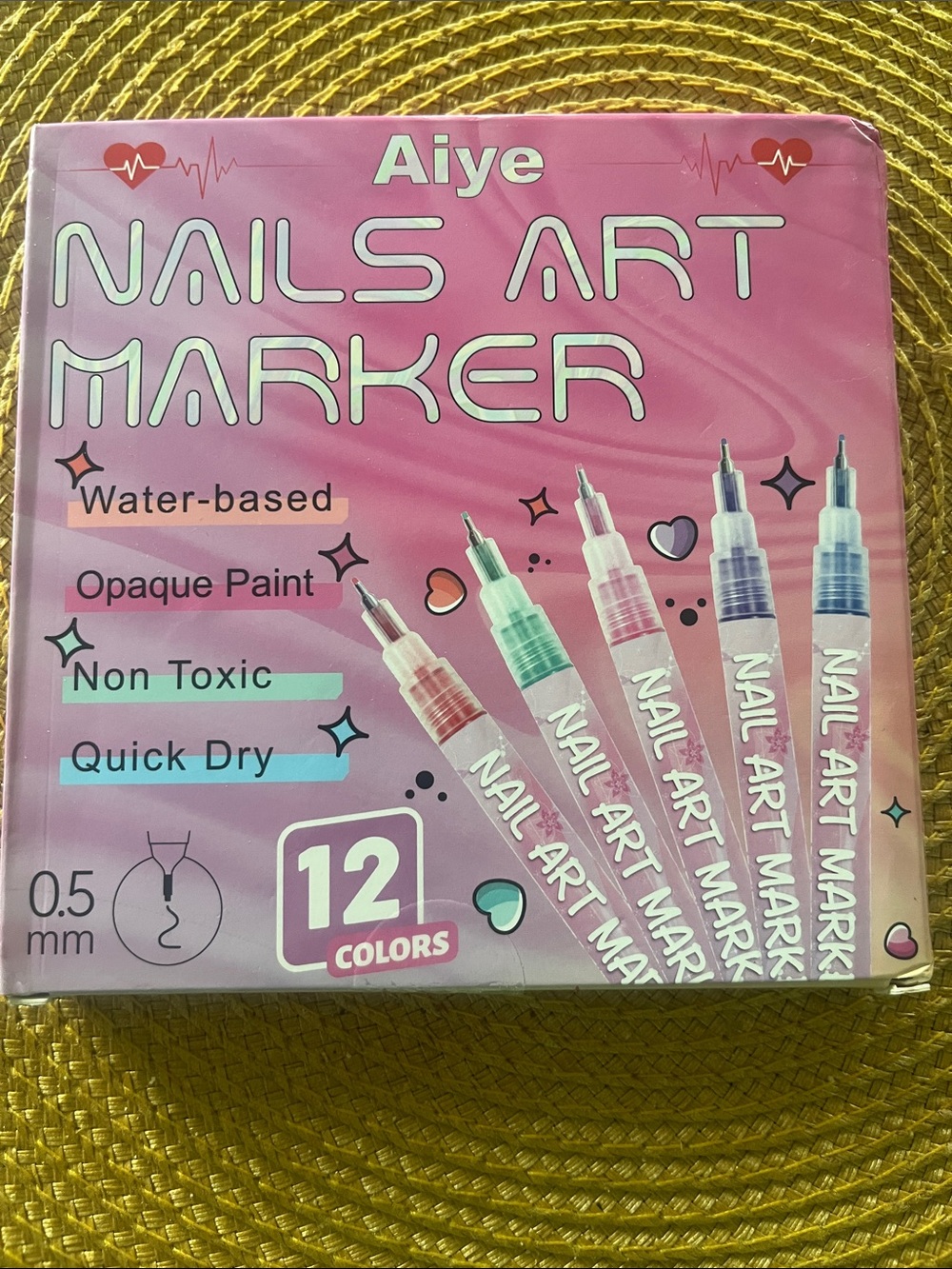 Aiye Nail Art Marker Set - Pink Packaging (12 Colors)